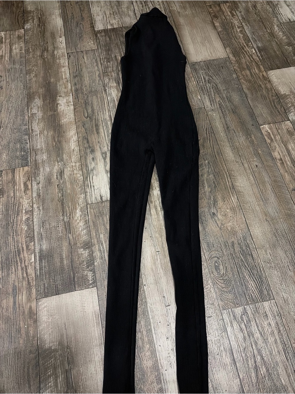Black Ribbed Knit Jumpsuit - Sleek Women's One-Piece Bodycon Jumpsuit turtleneck